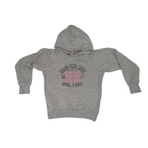Grand View Lodge Gull Lake MN Hooded Sweatshirt Blue 84 Kids Small Gray Raglan